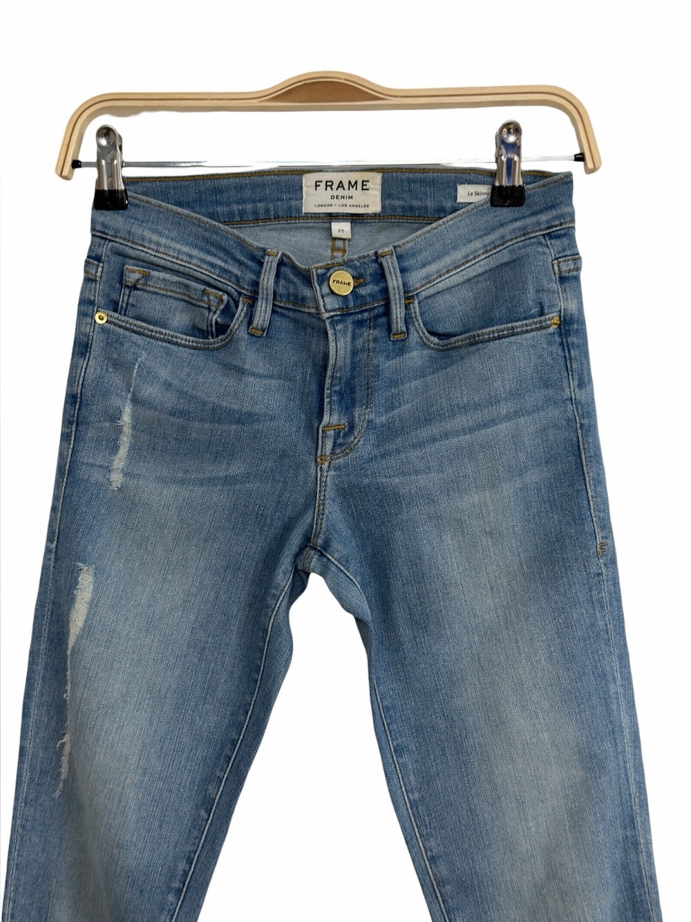 FRAME Le Skinny de Jeanne Light Wash Distressed Skinny Jeans Women’s Size 25 - Picture 3 of 6